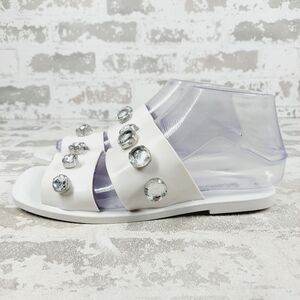 New Schutz Lizzie Crysta White Slides Sandals O620